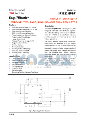 IR3822MPBF_08 datasheet - HIGHLY INTEGRATED 4A WIDE-INPUT VOLTAGE, SYNCHRONOUS BUCK REGULATOR