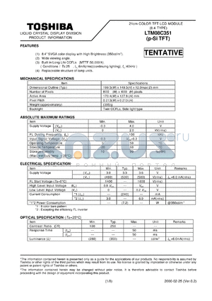LTM08C351 datasheet - 21cm COLOR TFT-LCD MODULE 8.4 TYPE