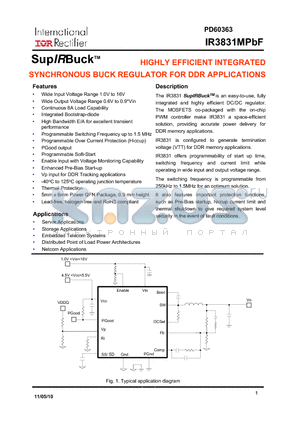 IR3831MPBF datasheet - HIGHLY EFFICIENT INTEGRATED SYNCHRONOUS BUCK REGULATOR FOR DDR APPLICATIONS