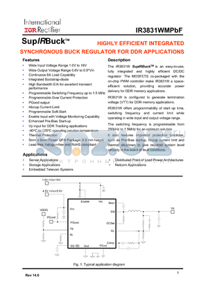 IR3831WMTR1PBF datasheet - HIGHLY EFFICIENT INTEGRATED SYNCHRONOUS BUCK REGULATOR FOR DDR APPLICATIONS