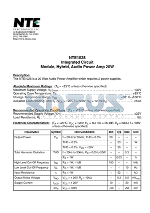 NTE1028 datasheet - Integrated Circuit Module, Hybrid, Audio Power Amp 20W