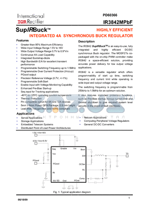 IR3842MPBF datasheet - HIGHLY EFFICIENT INTEGRATED 4A SYNCHRONOUS BUCK REGULATOR