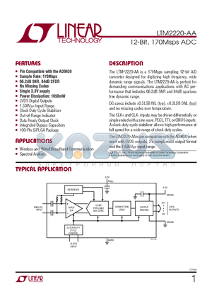 LTM2220IV-AA-PBF datasheet - 12-Bit, 170Msps ADC