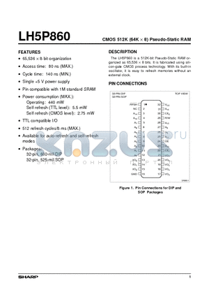 LH5P860 datasheet - CMOS 512K (64K x 8) Pseudo-Static RAM