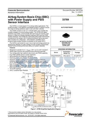 MCZ33789AE/R2 datasheet - Airbag System Basis Chip (SBC) with Power Supply and PSI5 Sensor Interface