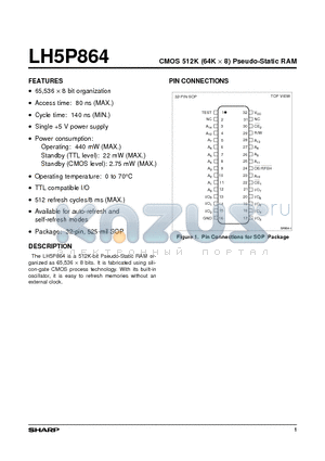 LH5P864 datasheet - CMOS 512K (64K x 8) Pseudo-Static RAM