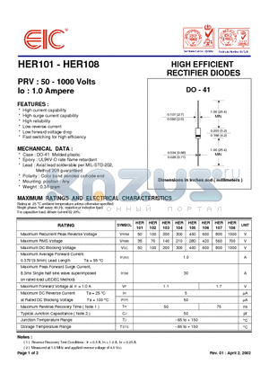 HER108 datasheet - HIGH EFFICIENT RECTIFIER DIODES