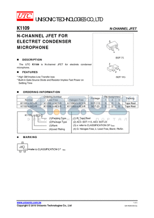 K1109-X-AC3-R datasheet - N-CHANNEL JFET FOR ELECTRET CONDENSER MICROPHONE