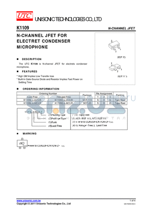 K1109G-X-AC3-R datasheet - N-CHANNEL JFET FOR ELECTRET CONDENSER MICROPHONE