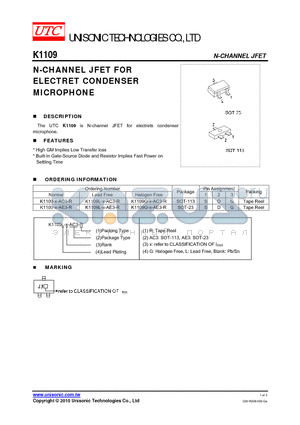 K1109G-X-AE3-R datasheet - N-CHANNEL JFET FOR ELECTRET CONDENSER MICROPHONE