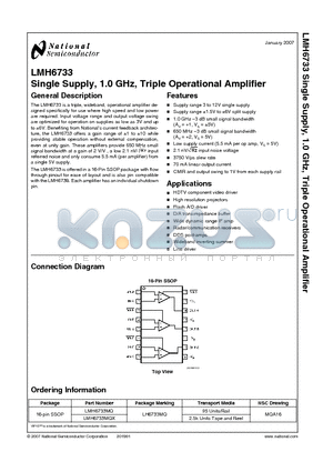 LH6733MQ datasheet - Single Supply, 1.0 GHz, Triple Operational Amplifier