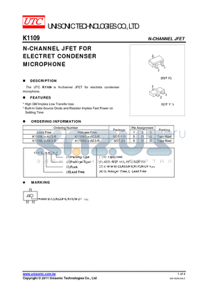 K1109L-X-AE3-R datasheet - N-CHANNEL JFET FOR ELECTRET CONDENSER MICROPHONE