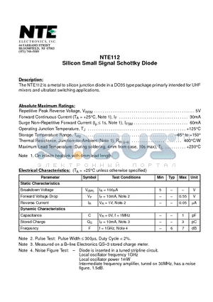 NTE112 datasheet - Silicon Small Signal Schottky Diode