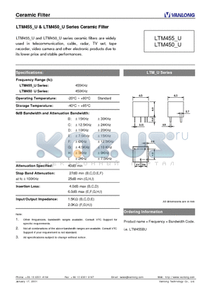 LTM450-U datasheet - Ceramic Filter