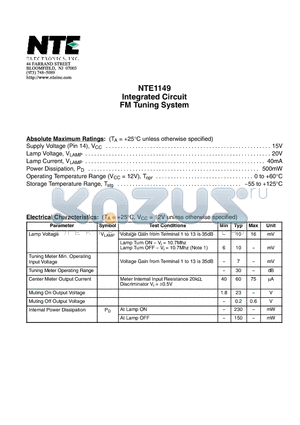 NTE1149 datasheet - Integrated Circuit FM Tuning System