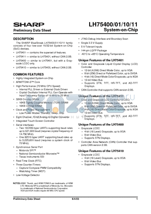 LH75410 datasheet - System-on-Chip