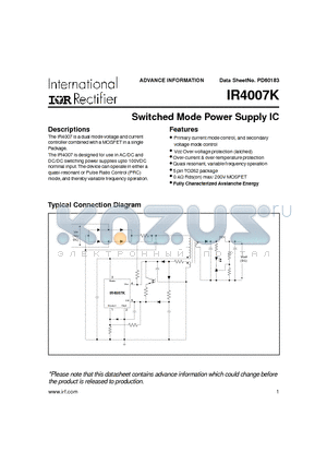 IR4007K datasheet - Switched Mode Power Supply IC