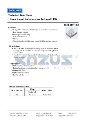 IR42-21C datasheet - 1.8mm Round Subminiature Infrared LED
