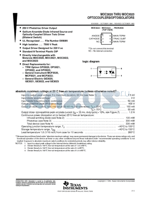 MOC3023 datasheet - OPTOCOUPLERS/OPTOISOLATORS