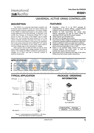 IR5001 datasheet - UNIVERSAL ACTIVE ORING CONTROLLER