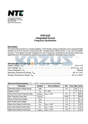 NTE1233 datasheet - Integrated Circuit Frequency Synthesizer