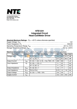 NTE1241 datasheet - Integrated Circuit Head Coil/Meter Driver