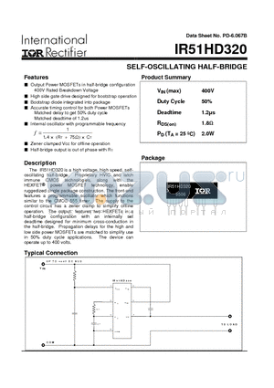 IR51HD320 datasheet - SELF-OSCILLATING HALF-BRIDGE