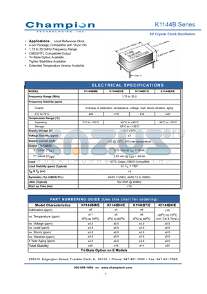 K1144BHE datasheet - 5V Crystal Clock Oscillators