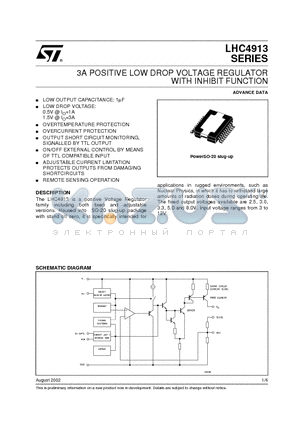 LHC4913PDU datasheet - 3A POSITIVE LOW DROP VOLTAGE REGULATOR WITH INHIBIT FUNCTION