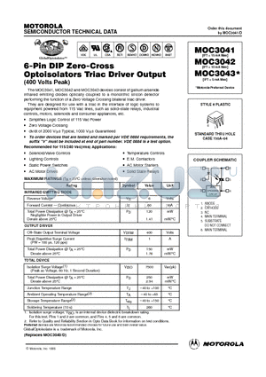 MOC3042 datasheet - 6-Pin DIP Zero-Cross Optoisolators Triac Driver Output