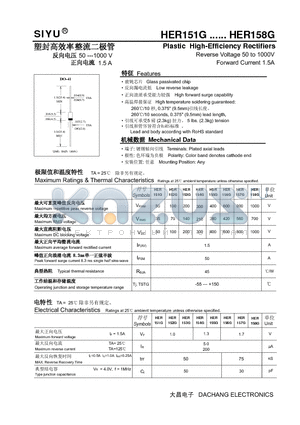 HER151G datasheet - Plastic High-Efficiency Rectifiers Reverse Voltage 50 to 1000V Forward Current 1.5A