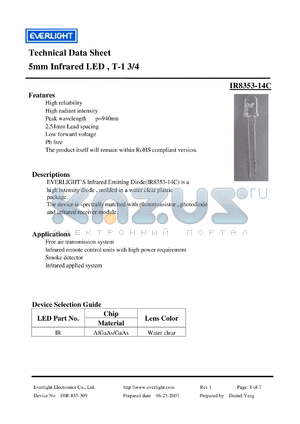 IR8353-14C datasheet - 5mm Infrared LED , T-1 3/4