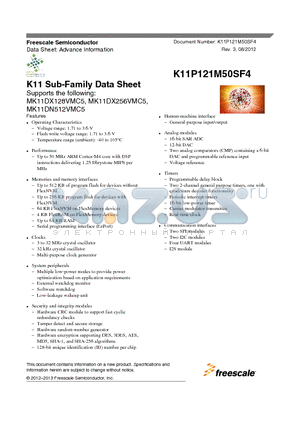 K11P121M50SF4 datasheet - K11 Sub-Family Data Sheet