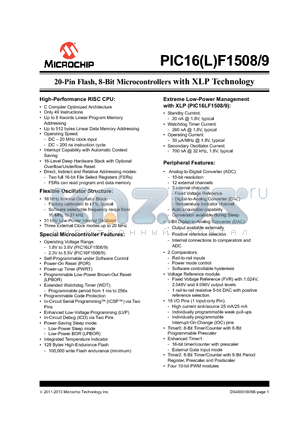 PIC16F1503 datasheet - 20-Pin Flash, 8-Bit Microcontrollers with XLP Technology