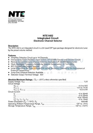 NTE1402 datasheet - Integtrated Circuit Electronic Channel Selector