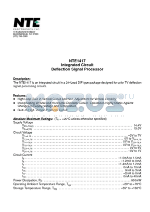 NTE1417 datasheet - Integrated Circuit Deflection Signal Processor