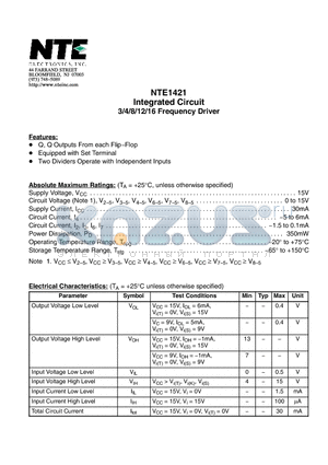 NTE1421 datasheet - Integrated Circuit 3/4/8/12/16 Frequency Driver