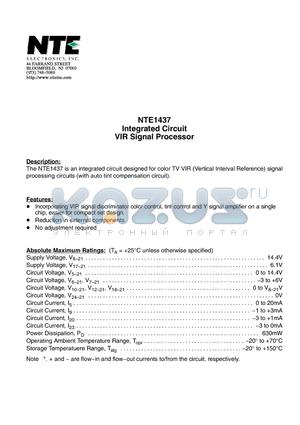 NTE1437 datasheet - Integrated Circuit VIR Signal Processor