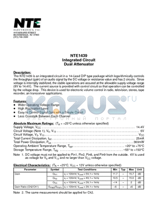 NTE1439 datasheet - Integrated Circuit Dual Attenuator