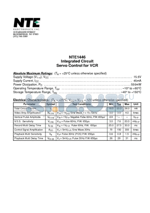 NTE1446 datasheet - Integrated Circuit Servo Control for VCR