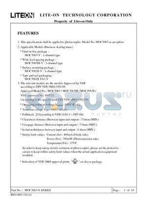 MOC3063-V datasheet - Property of Lite-On Only