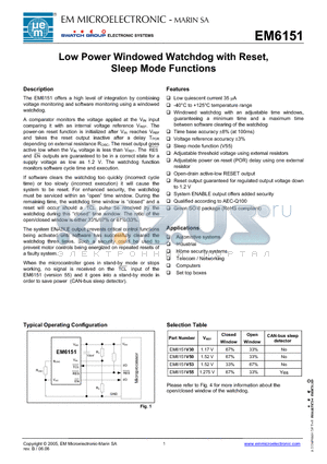 EM6151V55SO8A datasheet - Low Power Windowed Watchdog with Reset, Sleep Mode Functions