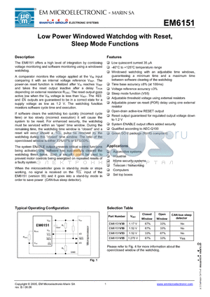 EM6151V50 datasheet - Low Power Windowed Watchdog with Reset, Sleep Mode Functions