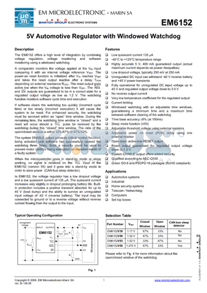 EM6152 datasheet - 5V Automotive Regulator with Windowed Watchdog