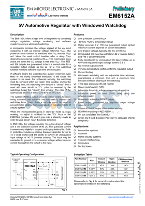 EM6152A50ES16B datasheet - 5V Automotive Regulator with Windowed Watchdog