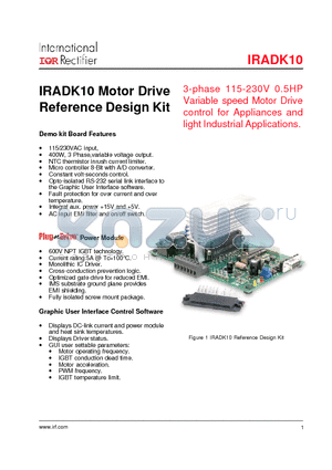 IRADK10 datasheet - 3-phase 115-230V 0.5HP Variable speed Motor Drive control for Appliances and light Industrial Applications.