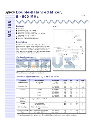 MD-108 datasheet - Double-Balanced Mixer, 5 - 500 MHz