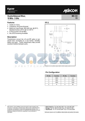 MD-123 datasheet - Double-Balanced Mixer, 10Mhz - 3 GHz