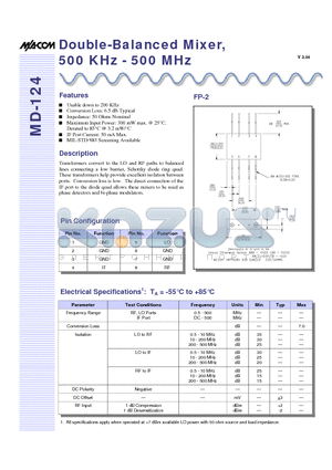 MD-124 datasheet - Double-Balanced Mixer, 500 KHz - 500 MHz