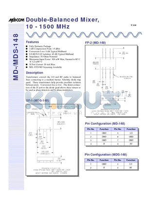 MD-148PIN datasheet - Double-Balanced Mixer, 10 - 1500 MHz